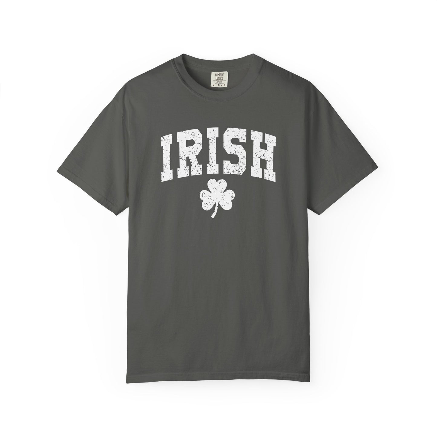 Irish Shamrock T-Shirt — Vintage Green 'IRISH' College Tee for St. Patrick's Day