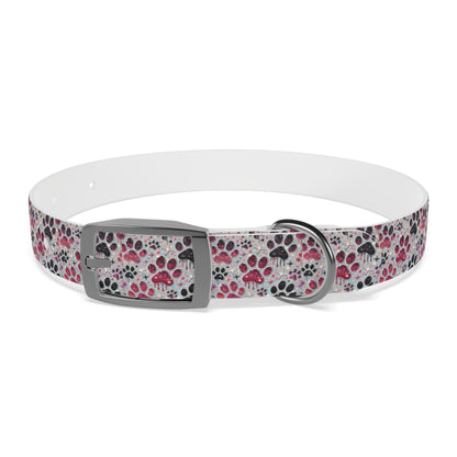 Personalized Paw Print Dog Collar — Custom Name & Phone Number, Cute Pink Gray Pet Collar