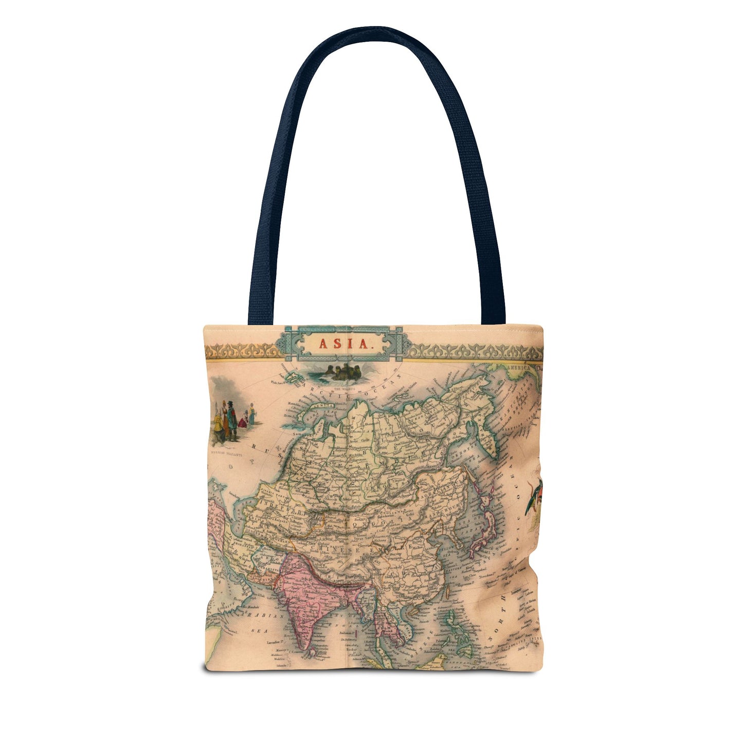 Vintage Map of Asia Tote Bag 3 Sizes