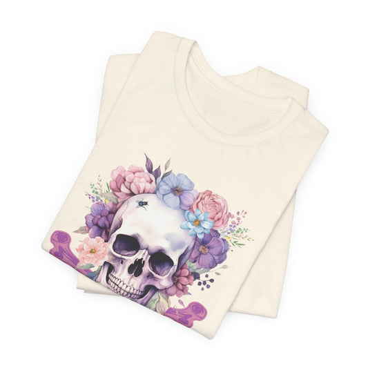 Gothic Floral Skull and Bones T-Shirt Vintage Boho Skull Watercolor Goth Graphic Tee Floral Skull Tee with Fly
