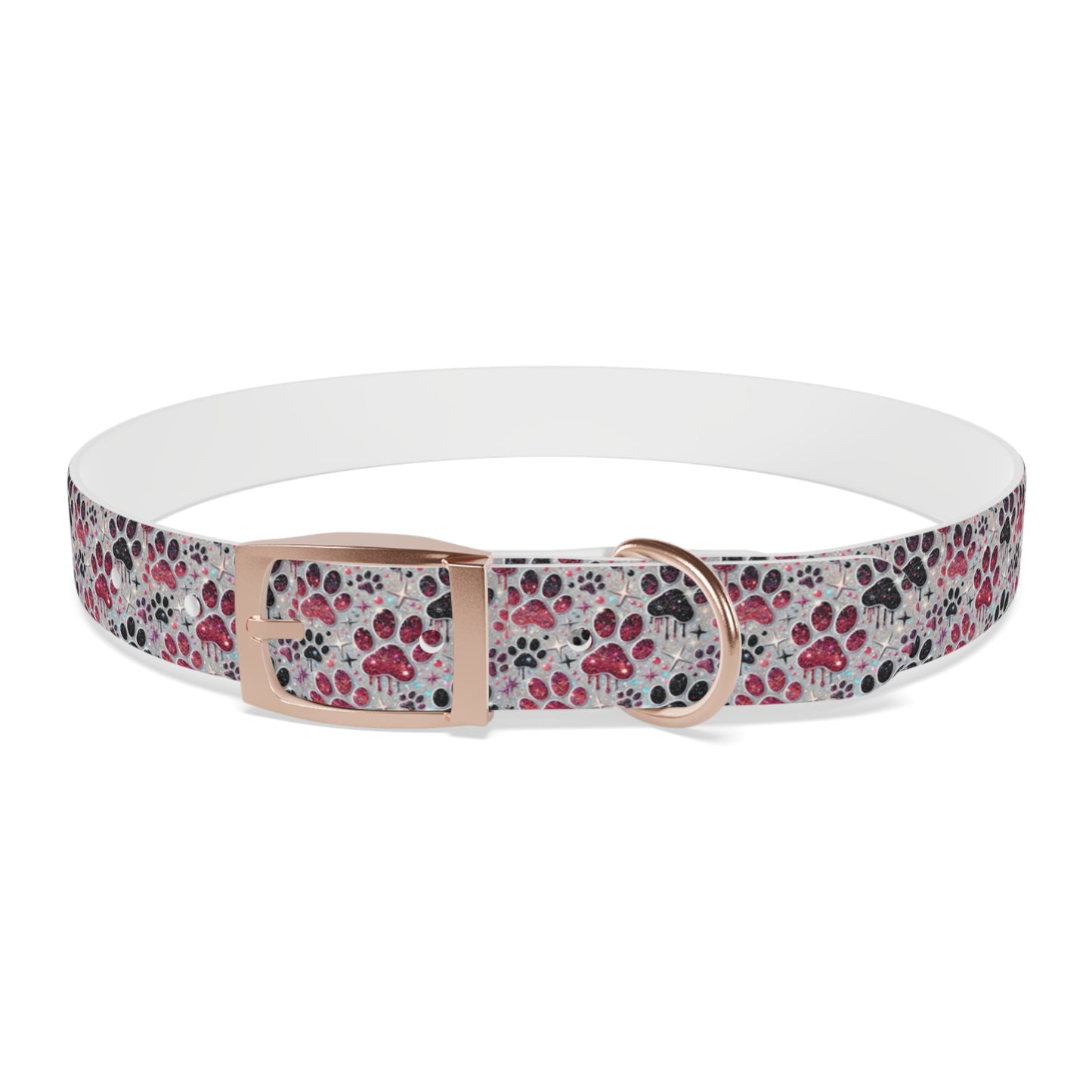 Personalized Paw Print Dog Collar — Custom Name & Phone Number, Cute Pink Gray Pet Collar