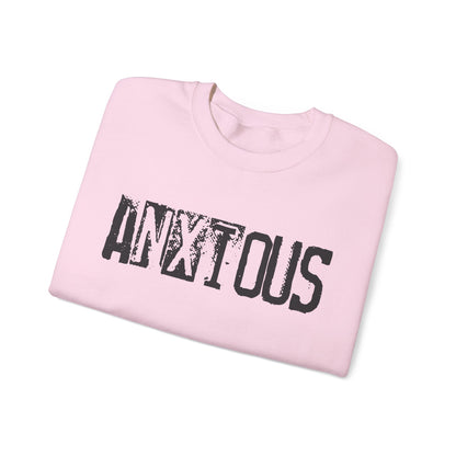 Anxious Graphic Sweatshirt — Distressed Text Crewneck for Anxious Vibes