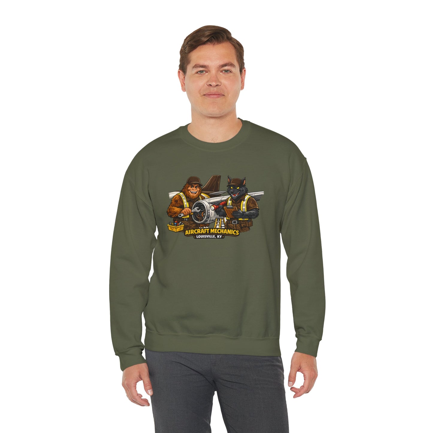 Aircraft Mechanics Crewneck Sweatshirt — Vintage Plane Techs Graphic