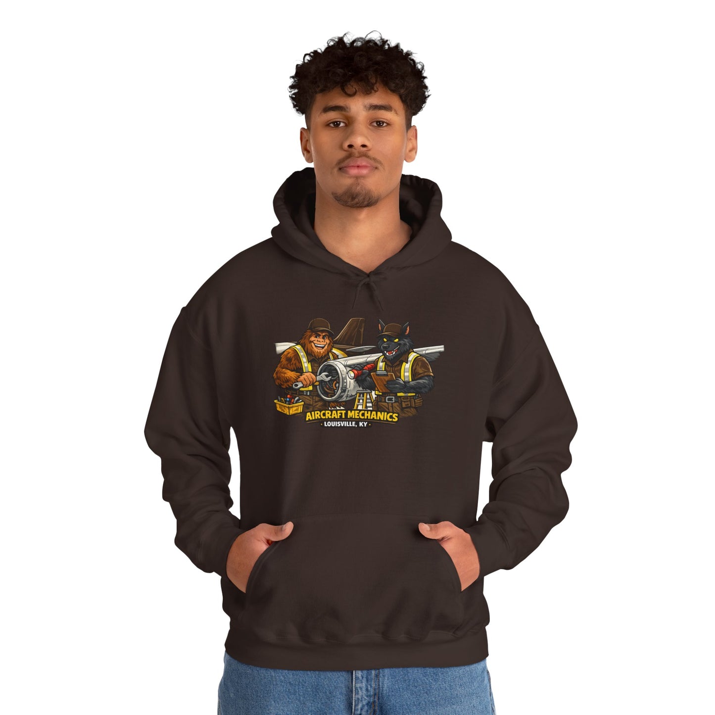 Aviation Mechanics Hoodie — Vintage Airplane Crew Pullover (Aircraft Mechanics, Engine Repair)