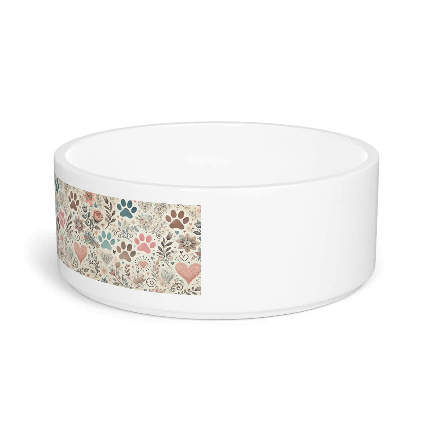 Pastel Paw Print Ceramic Dog & Cat Food Bowl