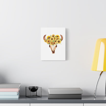 Rustic Bull Skull with Sunflowers Floral Wall Art Canvas Print, Country Home Decor, Cow Skull with Sunflowers, Southwestern Style, Bohemian Wall Hanging