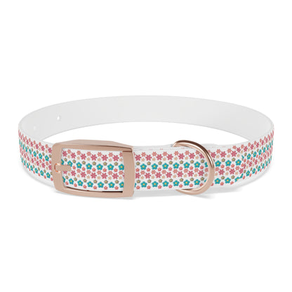 Personalized 3D Floral Dog Collar — Custom Name & Phone Number, Pink Teal Paw-Print Pattern