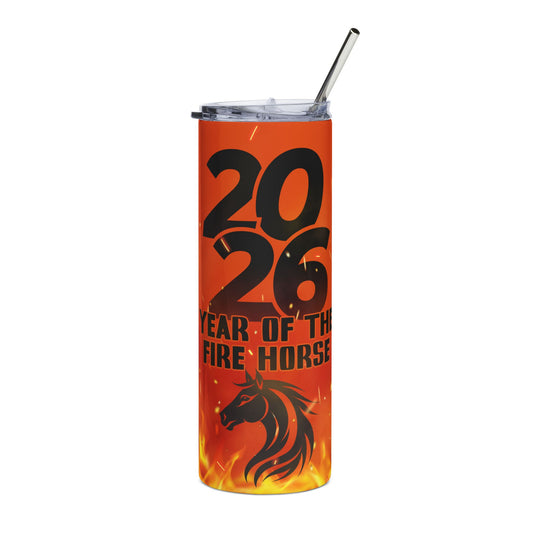 2026 Year of the Fire Horse Stainless Steel Tumbler - 20oz Slim Travel Cup