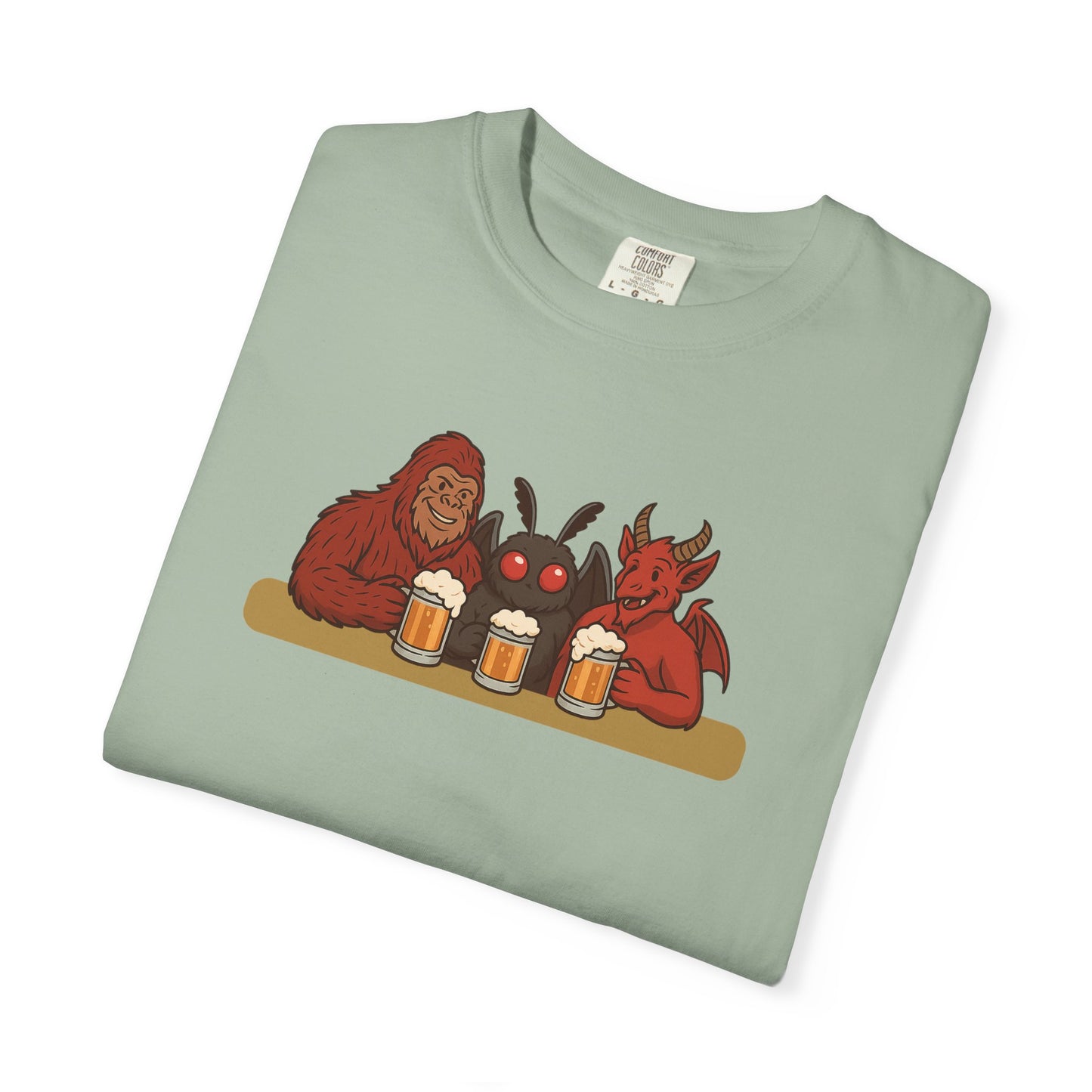 Bigfoot, Mothman and Jersey Devil Drinking Beer Comfort Colors T-Shirt