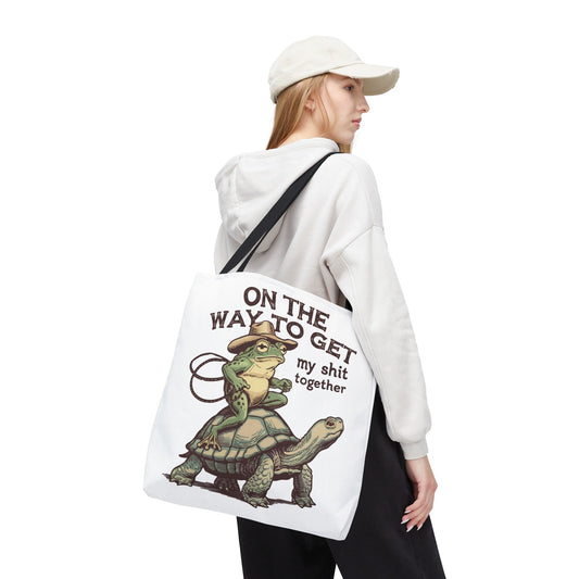 On the Way to get My Sh*t Together Frog and Turtle Tote Bag in 3 Sizes