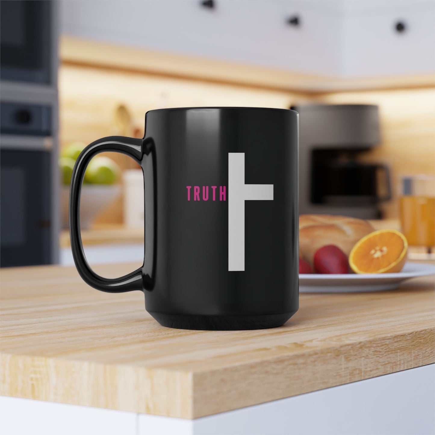 Stylish Truth Mug - Perfect for Daily Inspiration, Gift for Faith Lovers, Coffee and Tea Drinkers, Black Mug with Cross Design