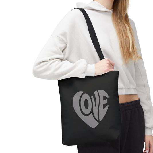 Love Heart Tote Bag — Retro Groovy LOVE Graphic Canvas Tote