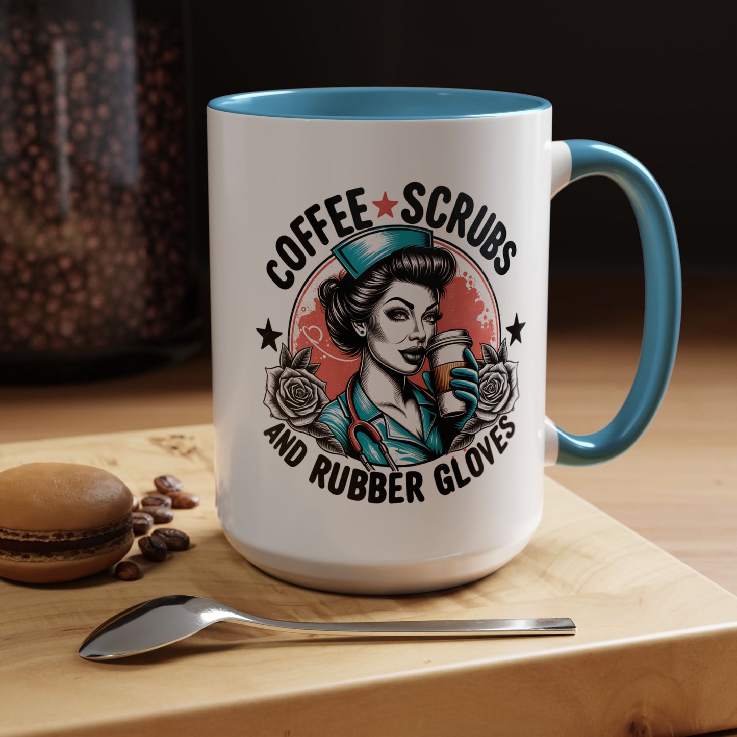 Coffee Scrubs and Rubber Gloves Coffee Lover's Accent Mug: Perfect for Nurses, Gifts for Healthcare Workers, Funny Medical Gifts, Kitchen Decor, Unique Coffee Mugs