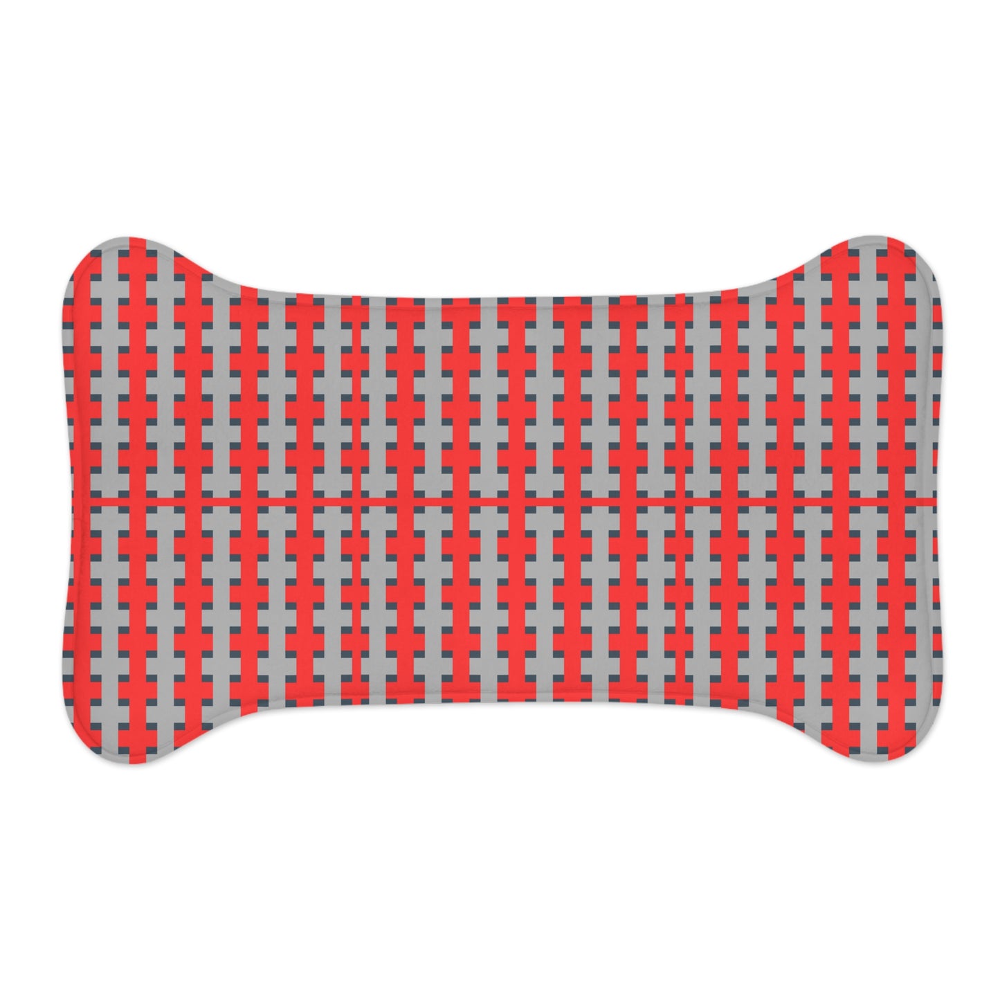 Highland Red Pattern Pet Feeding Mat — Non-Slip Bone-Shaped Placemat for Dogs & Cats