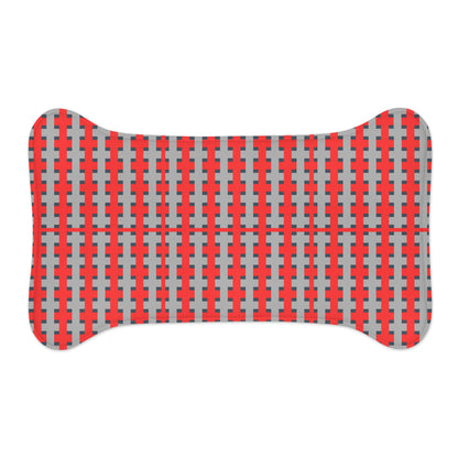 Highland Red Pattern Pet Feeding Mat — Non-Slip Bone-Shaped Placemat for Dogs & Cats