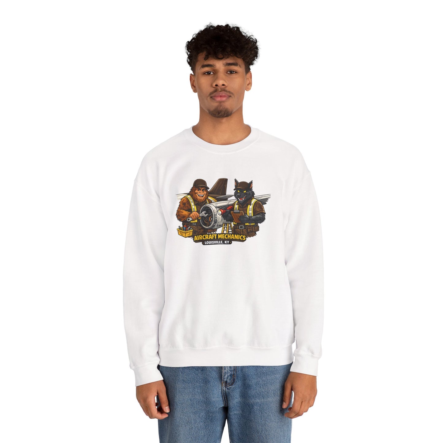 Aircraft Mechanics Crewneck Sweatshirt — Vintage Plane Techs Graphic