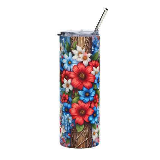 Flower Cross 20oz Stainless Steel Tumbler with Lid and Straw