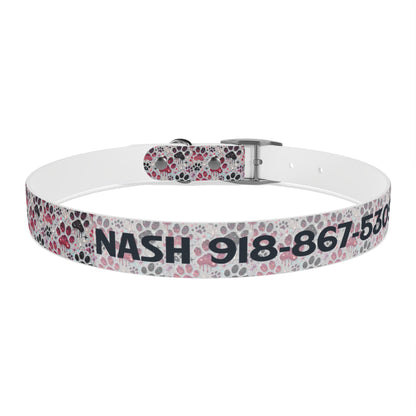 Personalized Paw Print Dog Collar — Custom Name & Phone Number, Cute Pink Gray Pet Collar