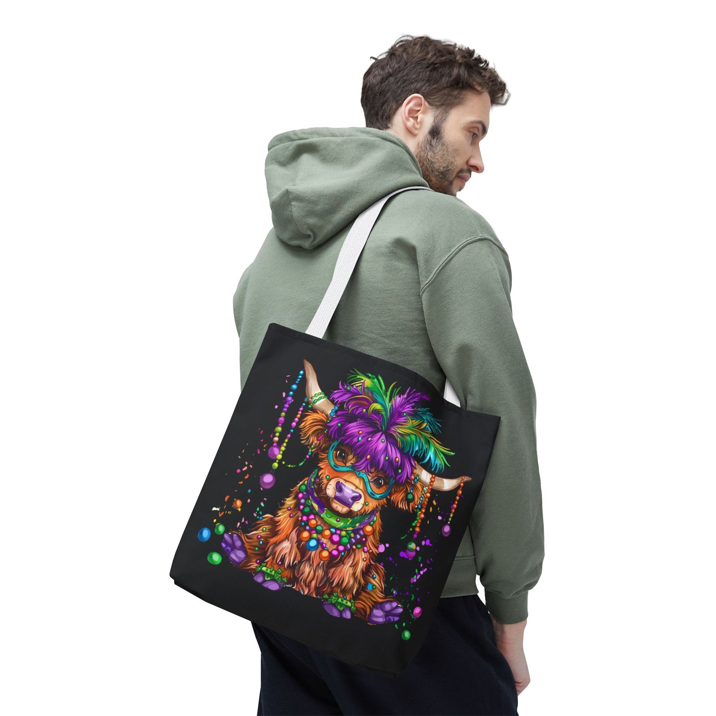 Mardi Gras Highland Cow Tote