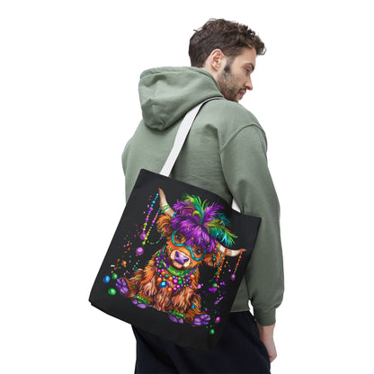 Mardi Gras Highland Cow Tote
