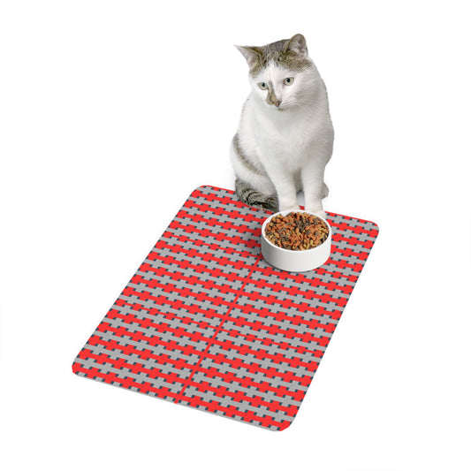 Highland Red Cross Pattern Pet Food Mat (12 x 18) — Non-Slip Feeding Placemat for Dogs & Cats
