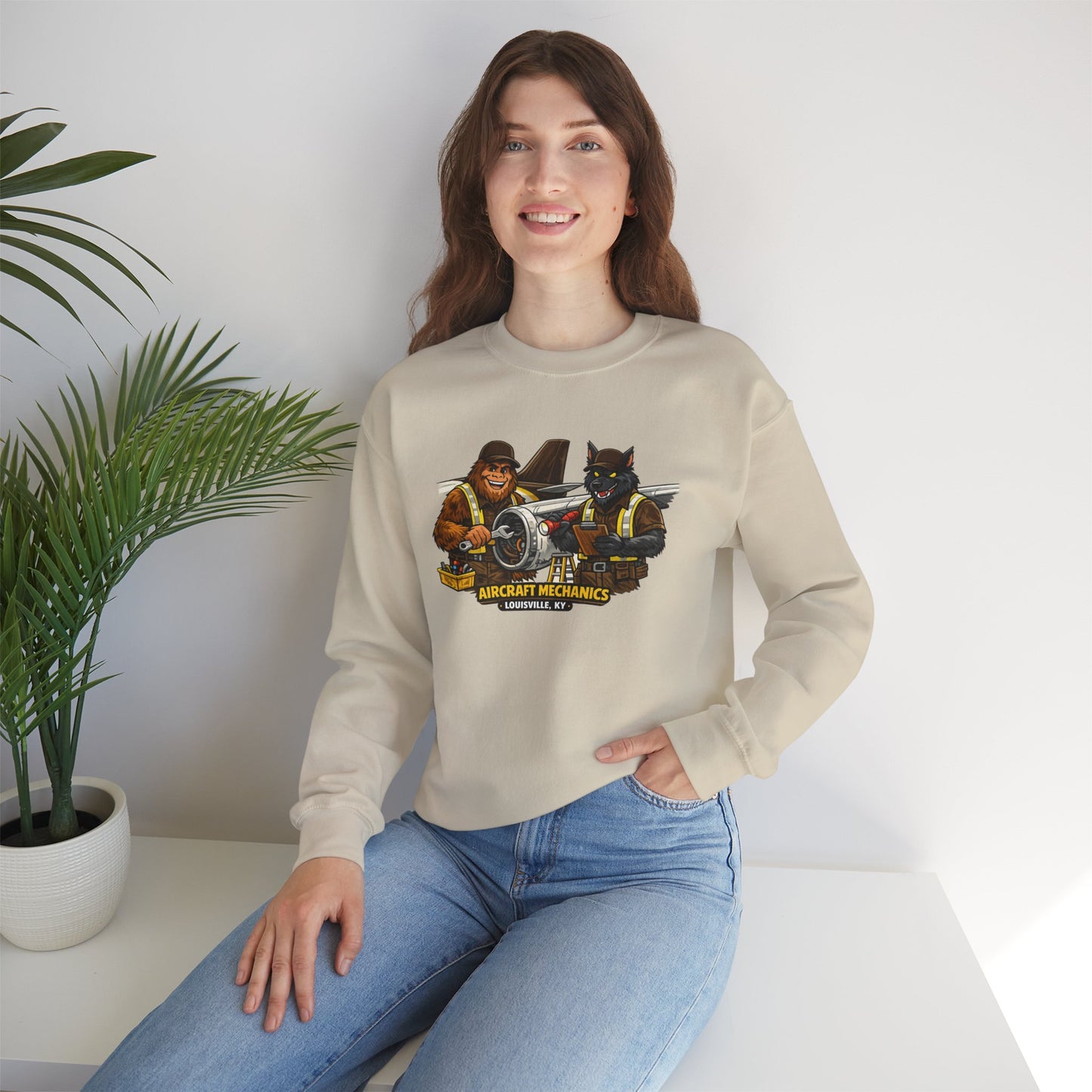 Aircraft Mechanics Crewneck Sweatshirt — Vintage Plane Techs Graphic