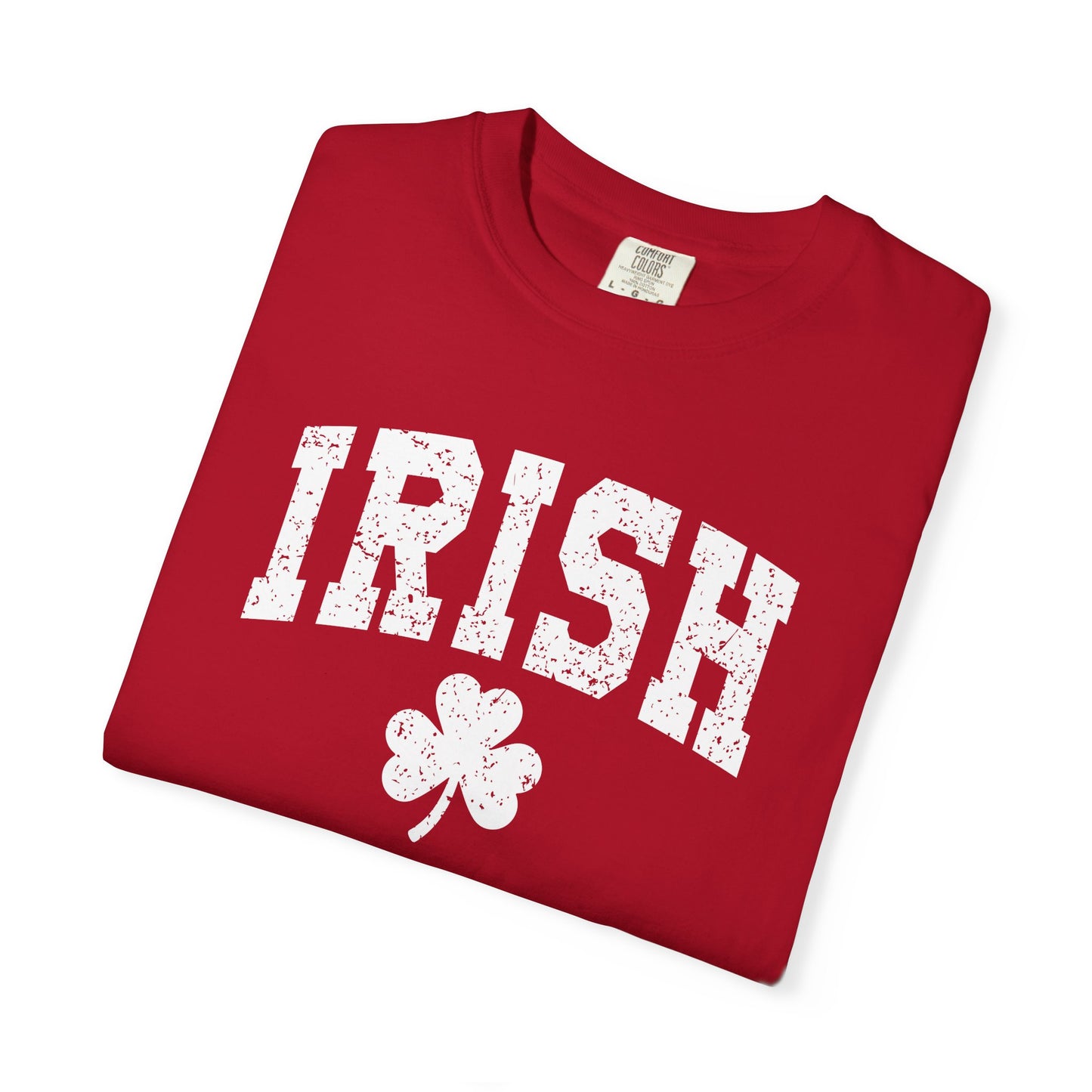 Irish Shamrock T-Shirt — Vintage Green 'IRISH' College Tee for St. Patrick's Day