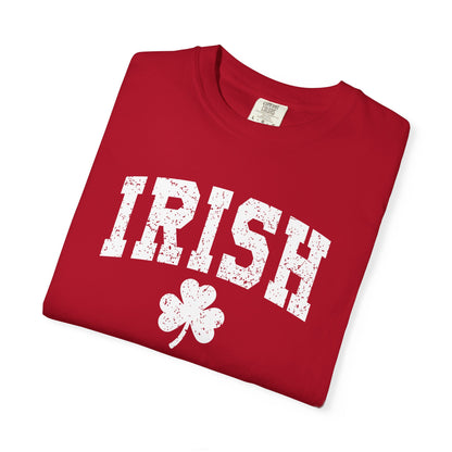 Irish Shamrock T-Shirt — Vintage Green 'IRISH' College Tee for St. Patrick's Day