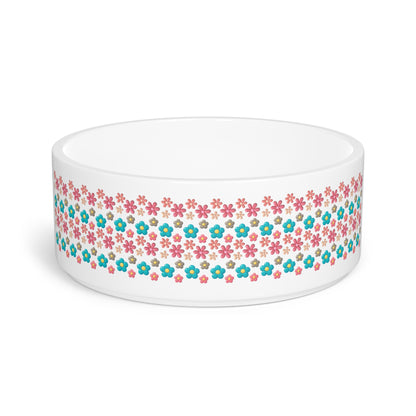 3D Floral Stripe Pet Bowl — Cute Pink & Teal Daisy Pattern