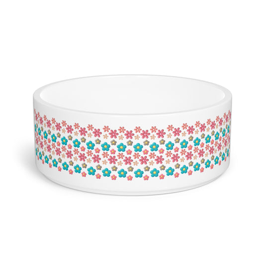 3D Floral Stripe Pet Bowl — Cute Pink & Teal Daisy Pattern