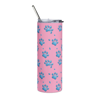 Pink Paw Print 20oz Stainless Steel Tumbler — Cute Blue Paw Travel Cup
