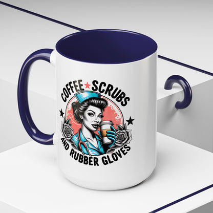 Coffee Scrubs and Rubber Gloves Coffee Lover's Accent Mug: Perfect for Nurses, Gifts for Healthcare Workers, Funny Medical Gifts, Kitchen Decor, Unique Coffee Mugs
