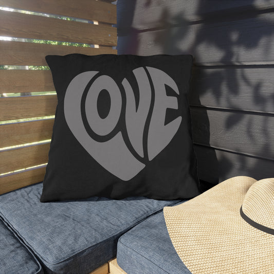 Retro Pink Heart "LOVE" Design | Weather-Resistant Patio Accent Outdoor Pillow