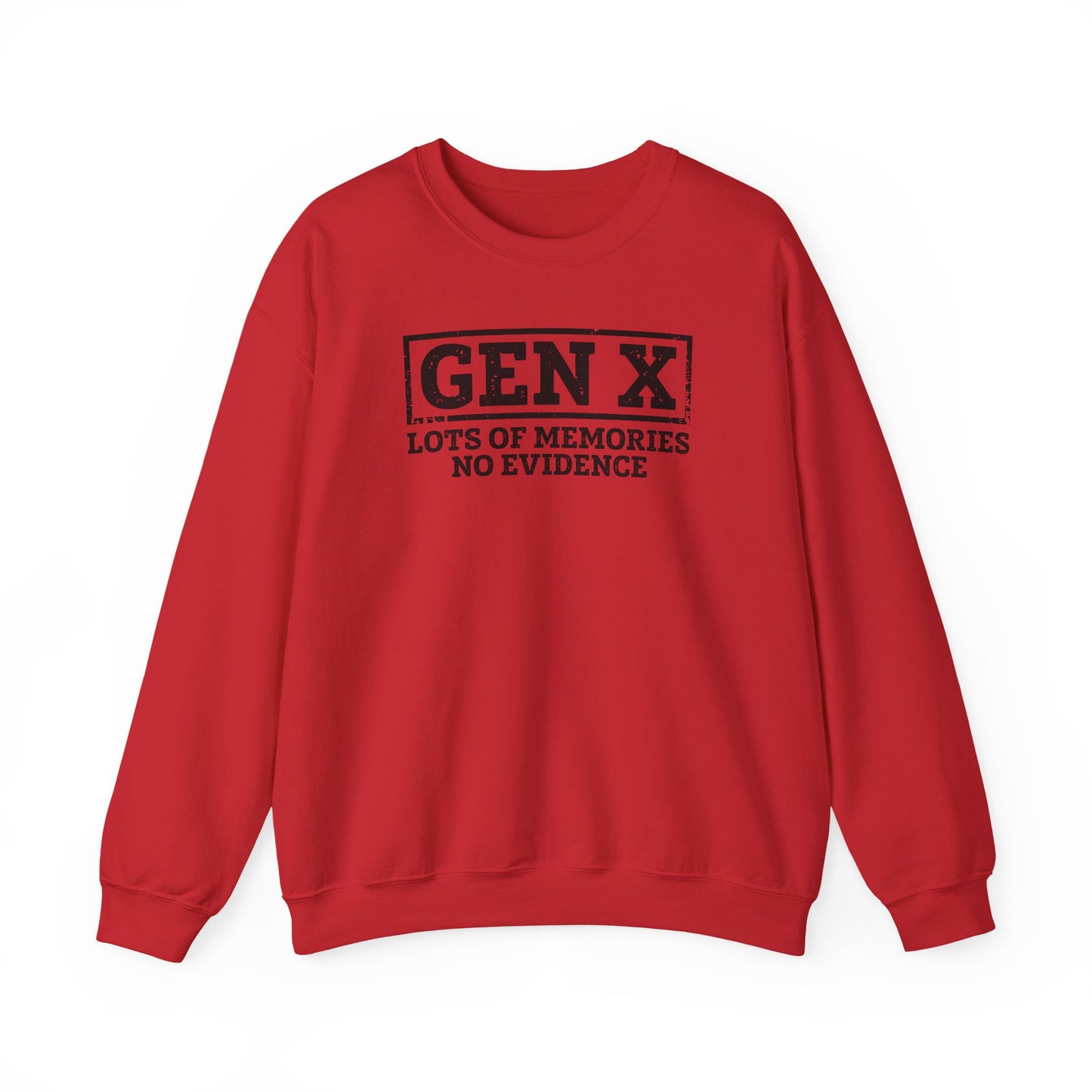 Gen X Crewneck Sweatshirt - "Lots of Memories, No Evidence" Vintage Retro Tee for 40s-50s