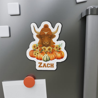 Highland Cow Longhorns Fan Personalized Die-Cut Magnet Fall Decor, Custom Name Magnet, Kitchen Fridge Art, Cow Decor, Harvest Gifts