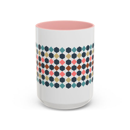 Hex Style Accent 11oz and 15oz Coffee Mug Geometric Pattern Ceramic Cup Gift for Coffee Lovers, Home Decor, Office Mug, Unique Kitchenware