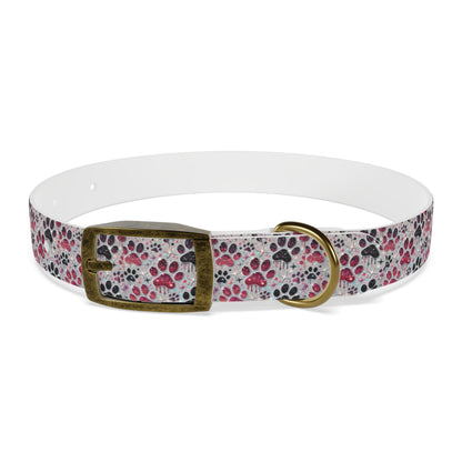 Personalized Paw Print Dog Collar — Custom Name & Phone Number, Cute Pink Gray Pet Collar