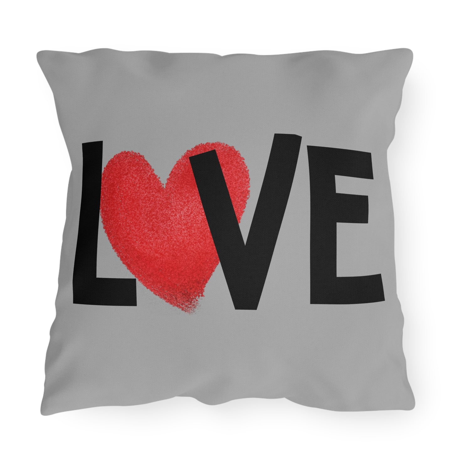 LOVE Heart Outdoor Pillow — Grey Patio Accent Cushion
