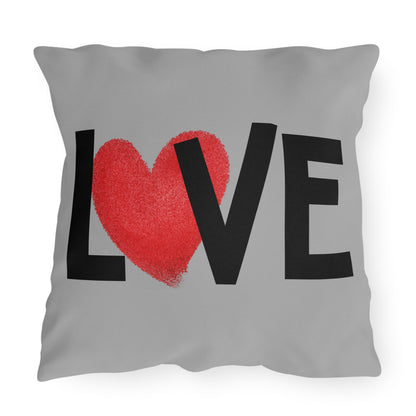 LOVE Heart Outdoor Pillow — Grey Patio Accent Cushion
