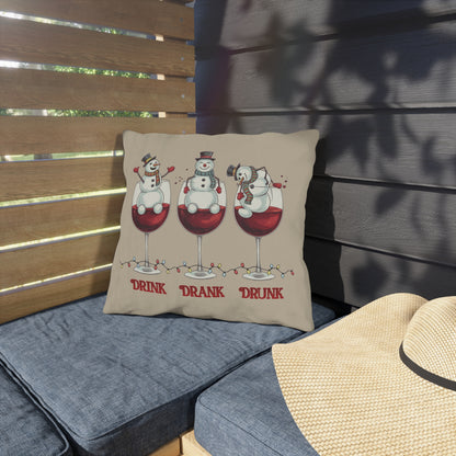 Drink Drank Drunk Snowmen Indoor - Outdoor Pillow — Funny Christmas Wine Patio Decor