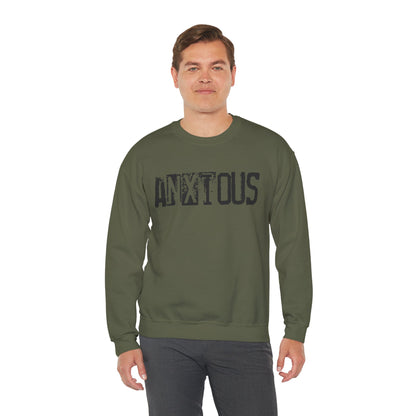 Anxious Graphic Sweatshirt — Distressed Text Crewneck for Anxious Vibes