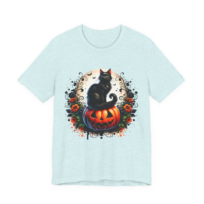 Halloween Black Cat T-Shirt, Unisex Jersey Short Sleeve Shirt, Spooky Fall Fashion, Cat Lover Gift, Autumn Celebrations, Halloween Shirt