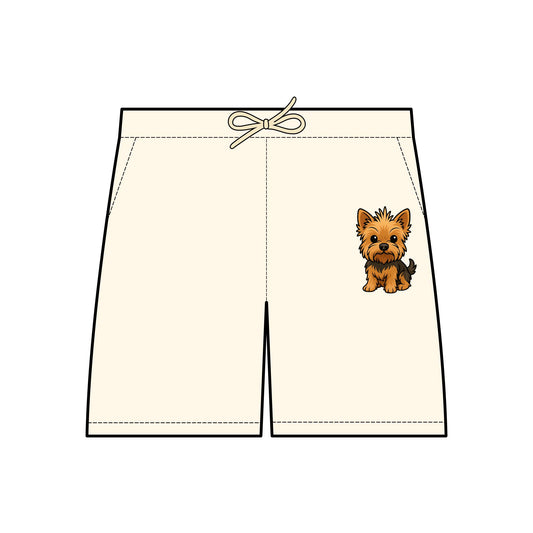 Cute Yorkie Dog Print Fleece Sweat Shorts, Comfortable Summer Lounge Wear, Pet Lover Gift, Casual Beach Shorts, Unisex Dog Shorts
