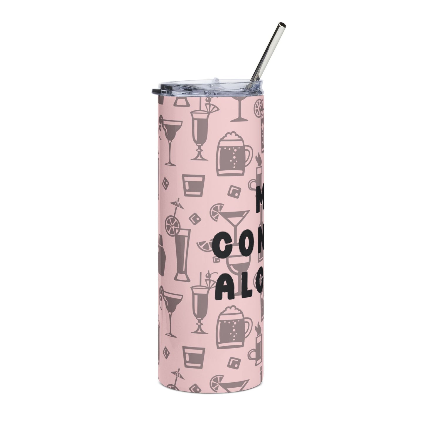 20oz Stainless Tumbler — Pink Cocktail Pattern “May Contain Alcohol” Travel Cup