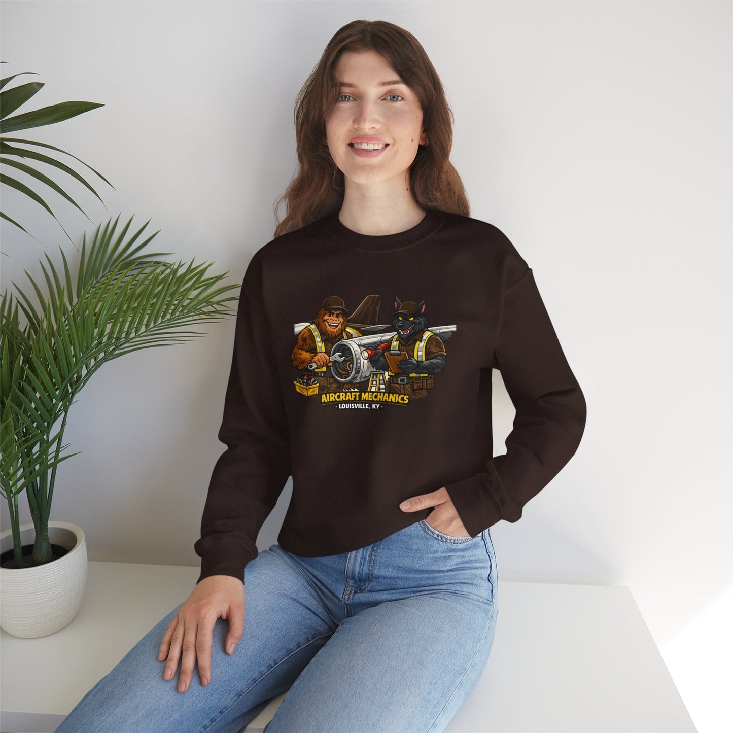 Aircraft Mechanics Crewneck Sweatshirt — Vintage Plane Techs Graphic