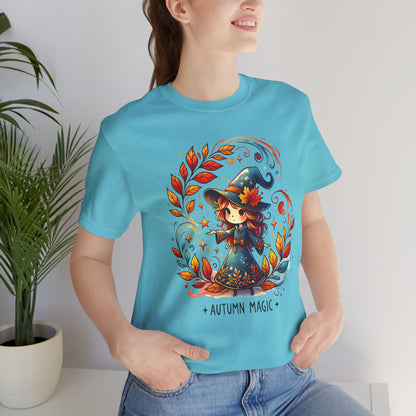 Autumn Magic Witch Tee, Fall Apparel, Halloween Shirt, Unisex Casual Tee, Seasonal Clothing, Gift for Witches