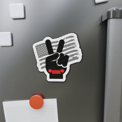 Jeep Wave Peace Sign Patriotic Peace Sign Die-Cut Magnet - USA Flag Gift, Home Decor, Independence Day, Political Support, Fridge Magnet
