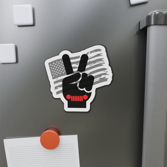 Jeep Wave Peace Sign Patriotic Peace Sign Die-Cut Magnet - USA Flag Gift, Home Decor, Independence Day, Political Support, Fridge Magnet
