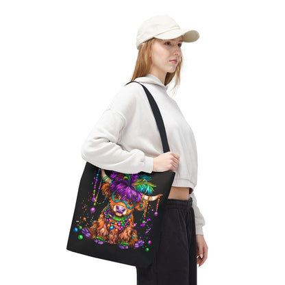 Mardi Gras Highland Cow Tote