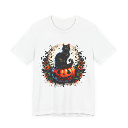Halloween Black Cat T-Shirt, Unisex Jersey Short Sleeve Shirt, Spooky Fall Fashion, Cat Lover Gift, Autumn Celebrations, Halloween Shirt